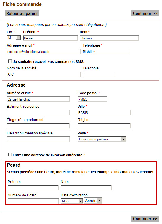 Commandes Pcard sur renoca.fr